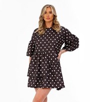 JUSTYOUROUTFIT Black Spot Tiered Mini Smock Dress
